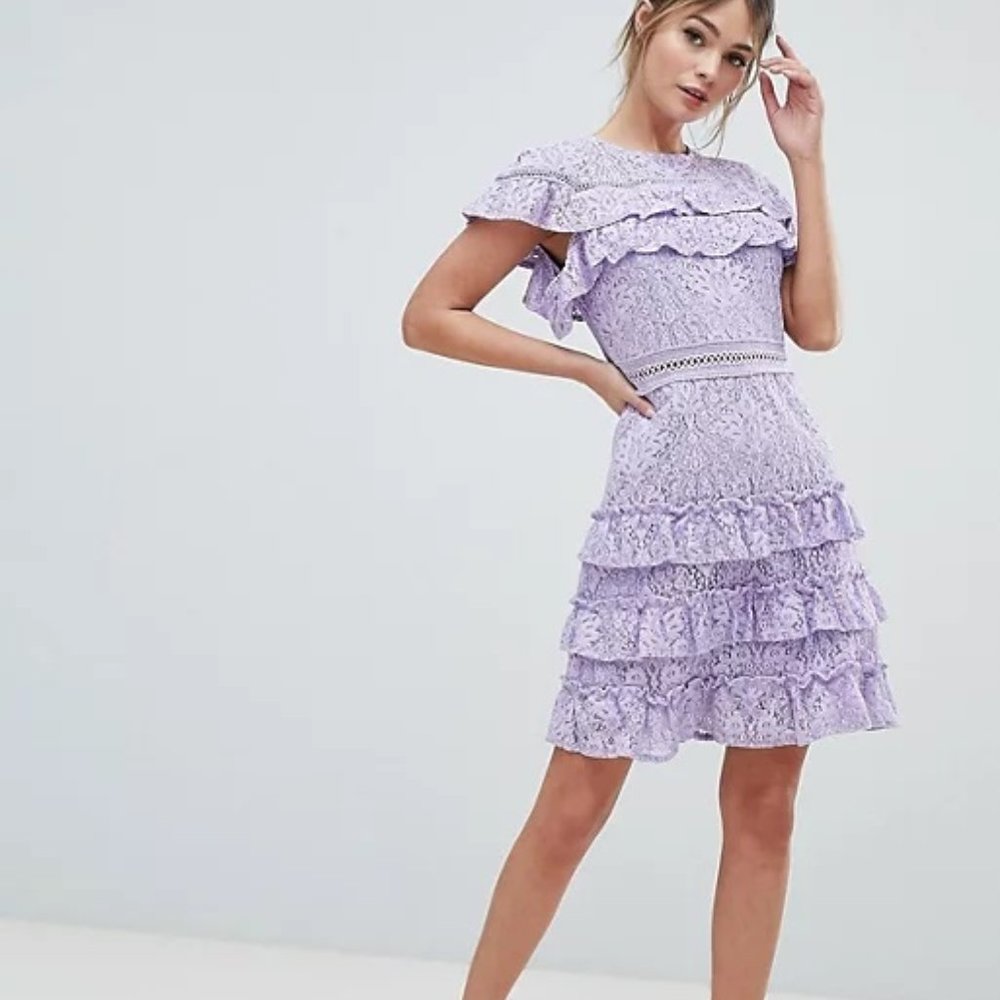 Liquorish Layered Lace Dress - Size UK 14 / US 10